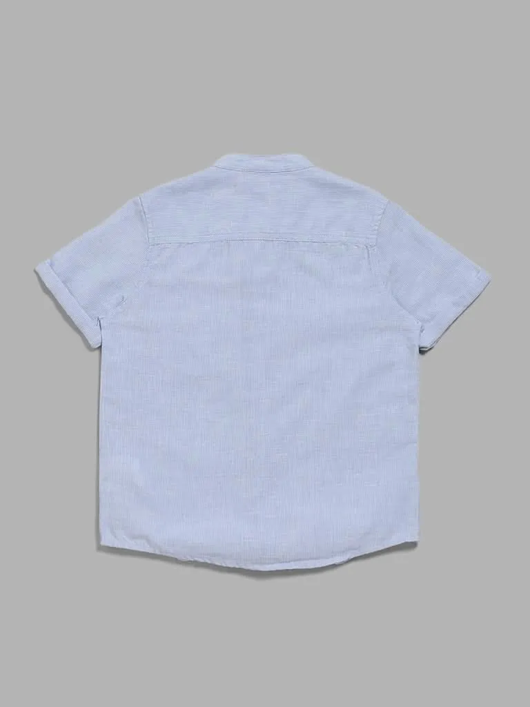 HOP Kids Blue Self Striped Shirt