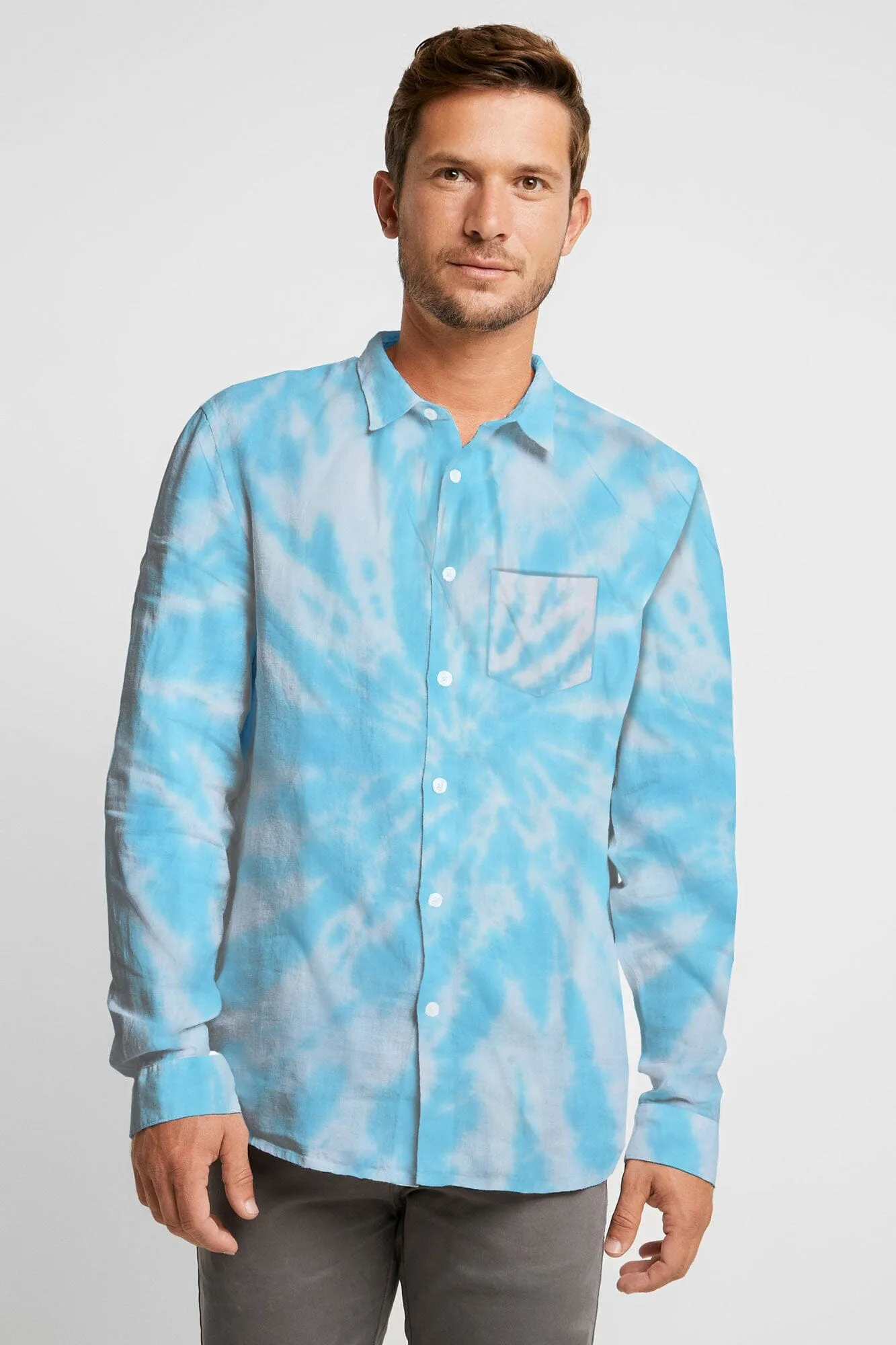 HUDHUD Men's Tie & Dye Style Casual Shirt