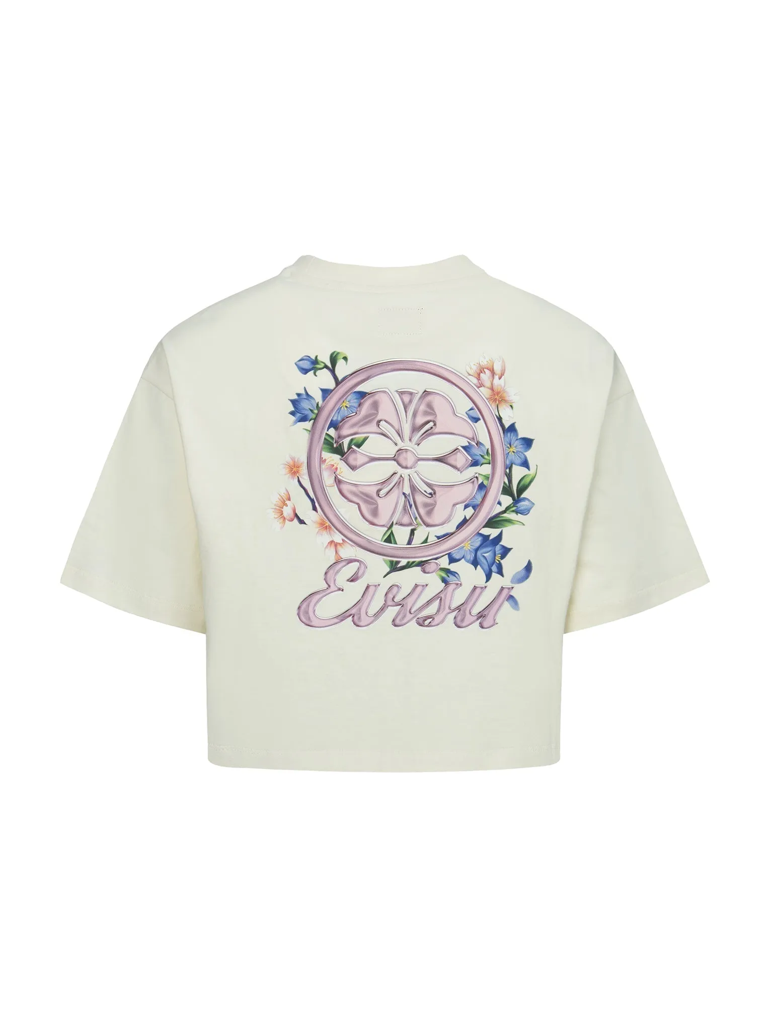 Kamon and Wisteria Print Cropped T-Shirt