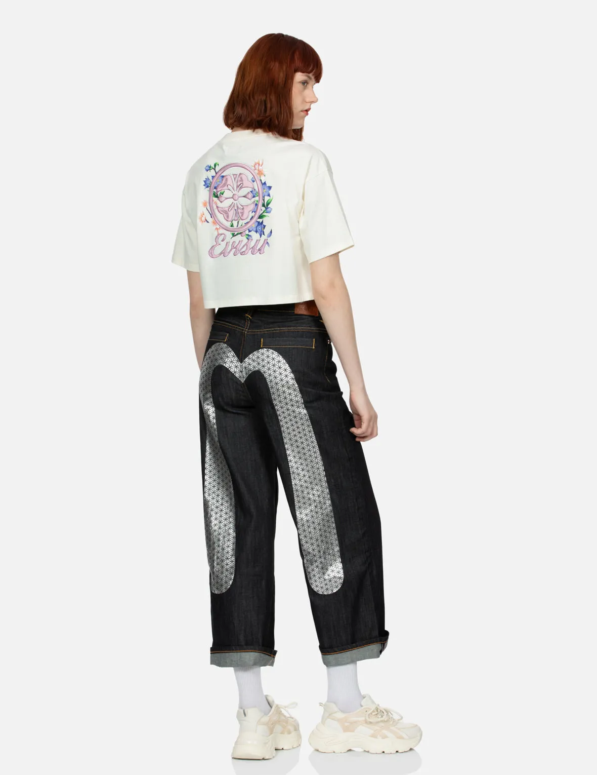 Kamon and Wisteria Print Cropped T-Shirt