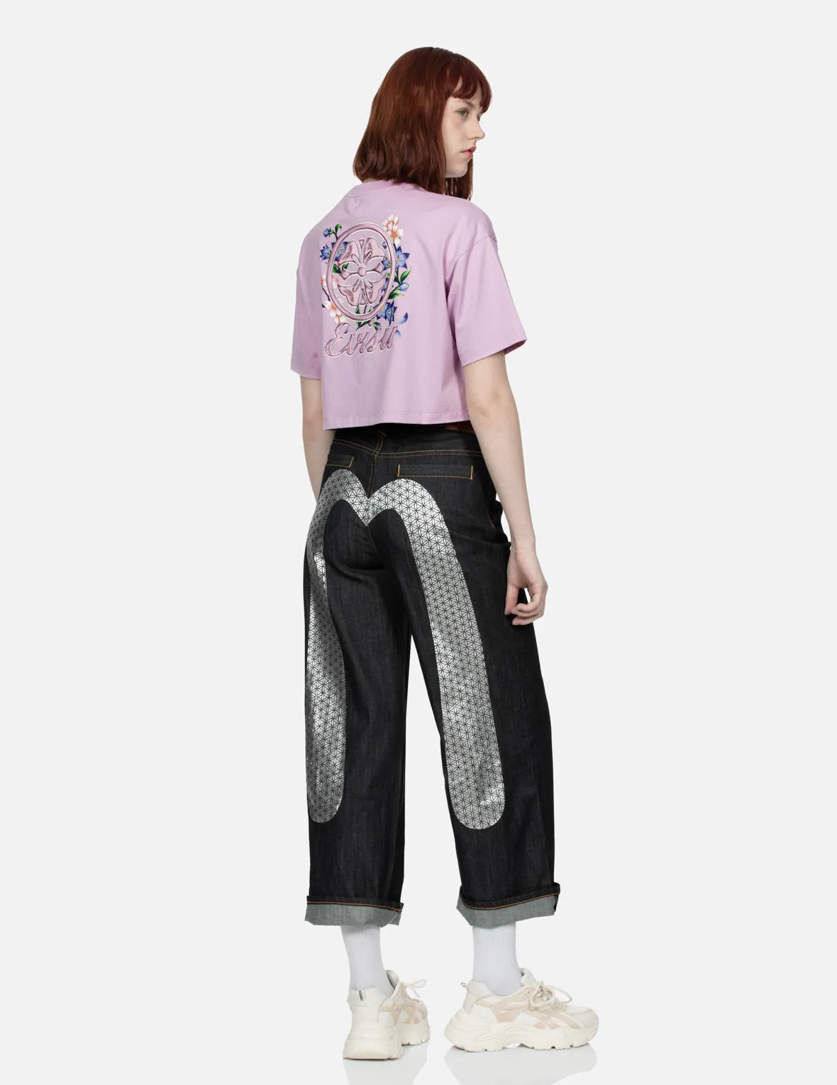 Kamon and Wisteria Print Cropped T-Shirt