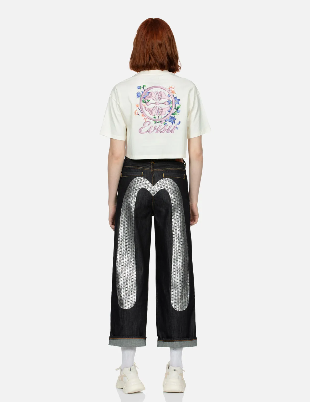 Kamon and Wisteria Print Cropped T-Shirt