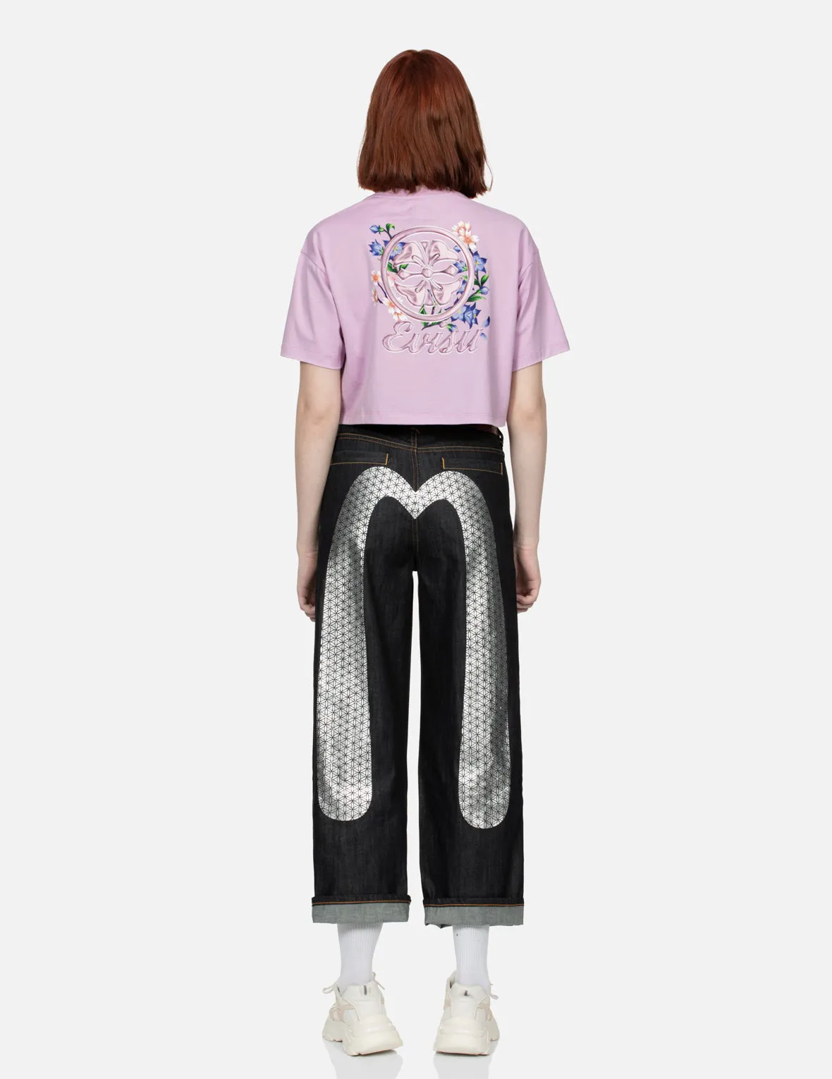 Kamon and Wisteria Print Cropped T-Shirt