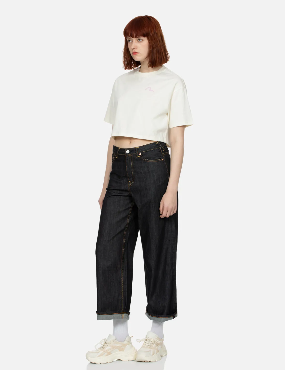 Kamon and Wisteria Print Cropped T-Shirt