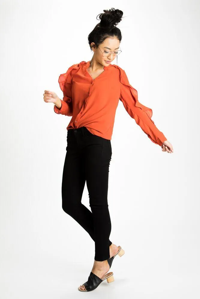 Keep It Ruffle Sleeve Button Up Top