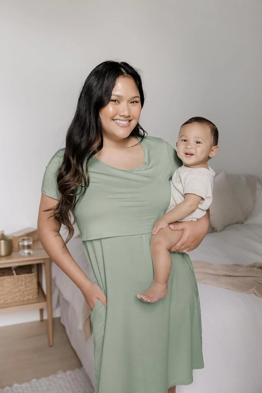 Kindred Bravely Eleanora Ultra Soft Maternity Nursing Dress | Short Sleeve Breastfeeding Dress with Pockets