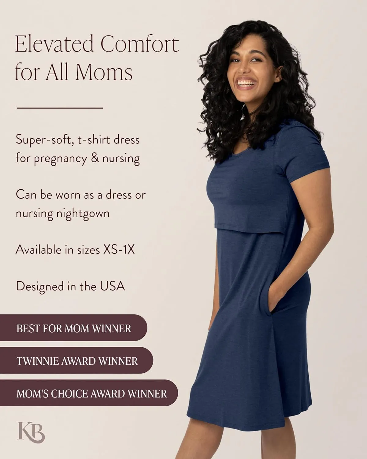 Kindred Bravely Eleanora Ultra Soft Maternity Nursing Dress | Short Sleeve Breastfeeding Dress with Pockets