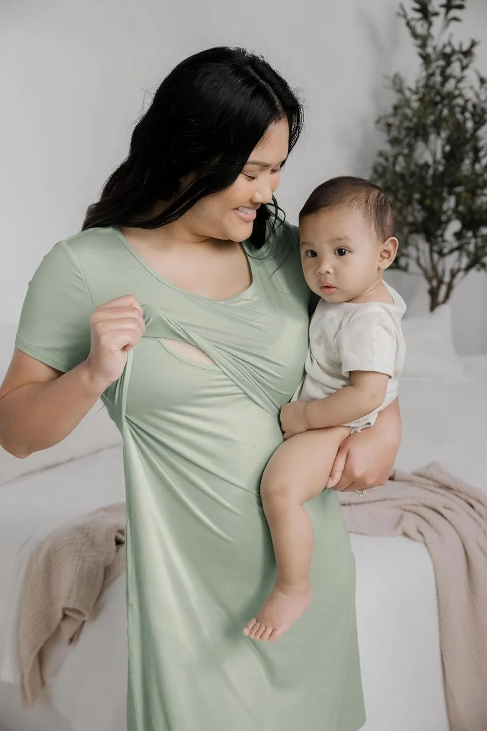 Kindred Bravely Eleanora Ultra Soft Maternity Nursing Dress | Short Sleeve Breastfeeding Dress with Pockets