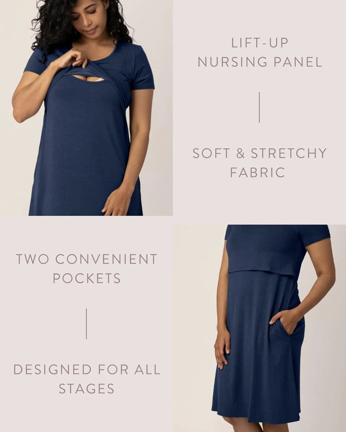 Kindred Bravely Eleanora Ultra Soft Maternity Nursing Dress | Short Sleeve Breastfeeding Dress with Pockets