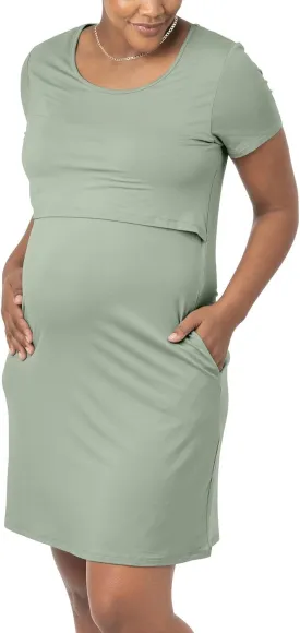 Kindred Bravely Eleanora Ultra Soft Maternity Nursing Dress | Short Sleeve Breastfeeding Dress with Pockets