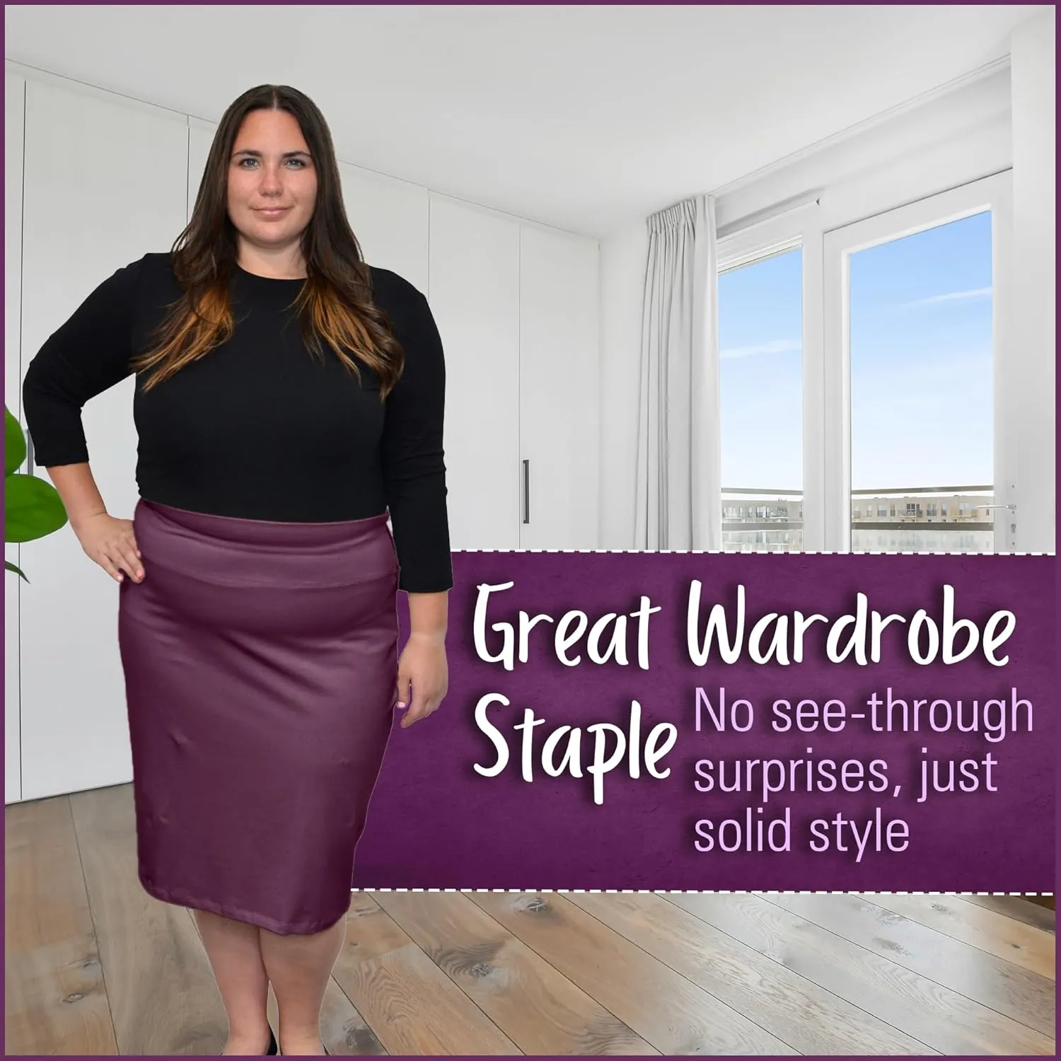 Kosher Casual Modest Knee Length Pencil Skirt for Women in Lightweight Cotton Spandex