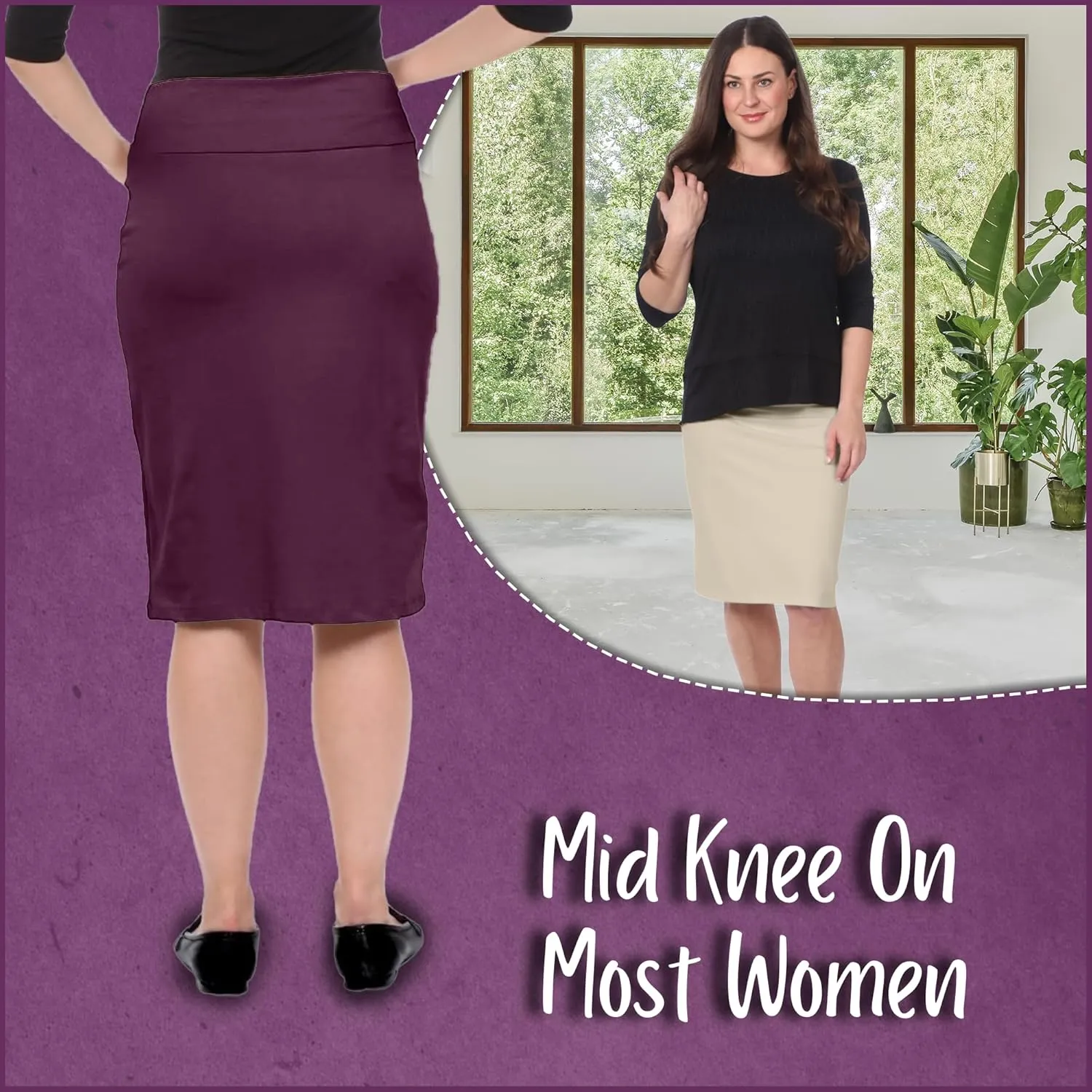 Kosher Casual Modest Knee Length Pencil Skirt for Women in Lightweight Cotton Spandex