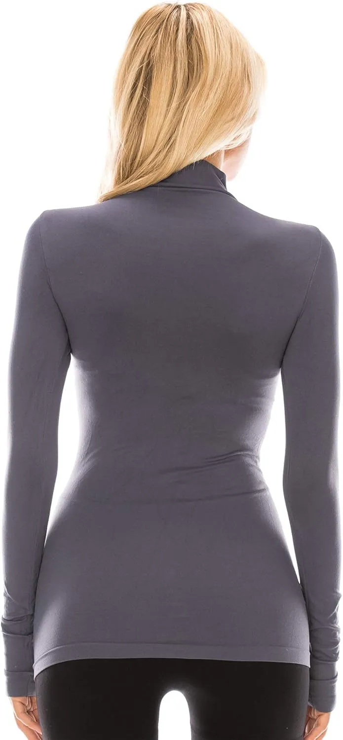 Kurve Womens Long Sleeve Mock Neck Warm T-Shirt, UV Protective Fabric UPF 50  (Made with Love in The USA)