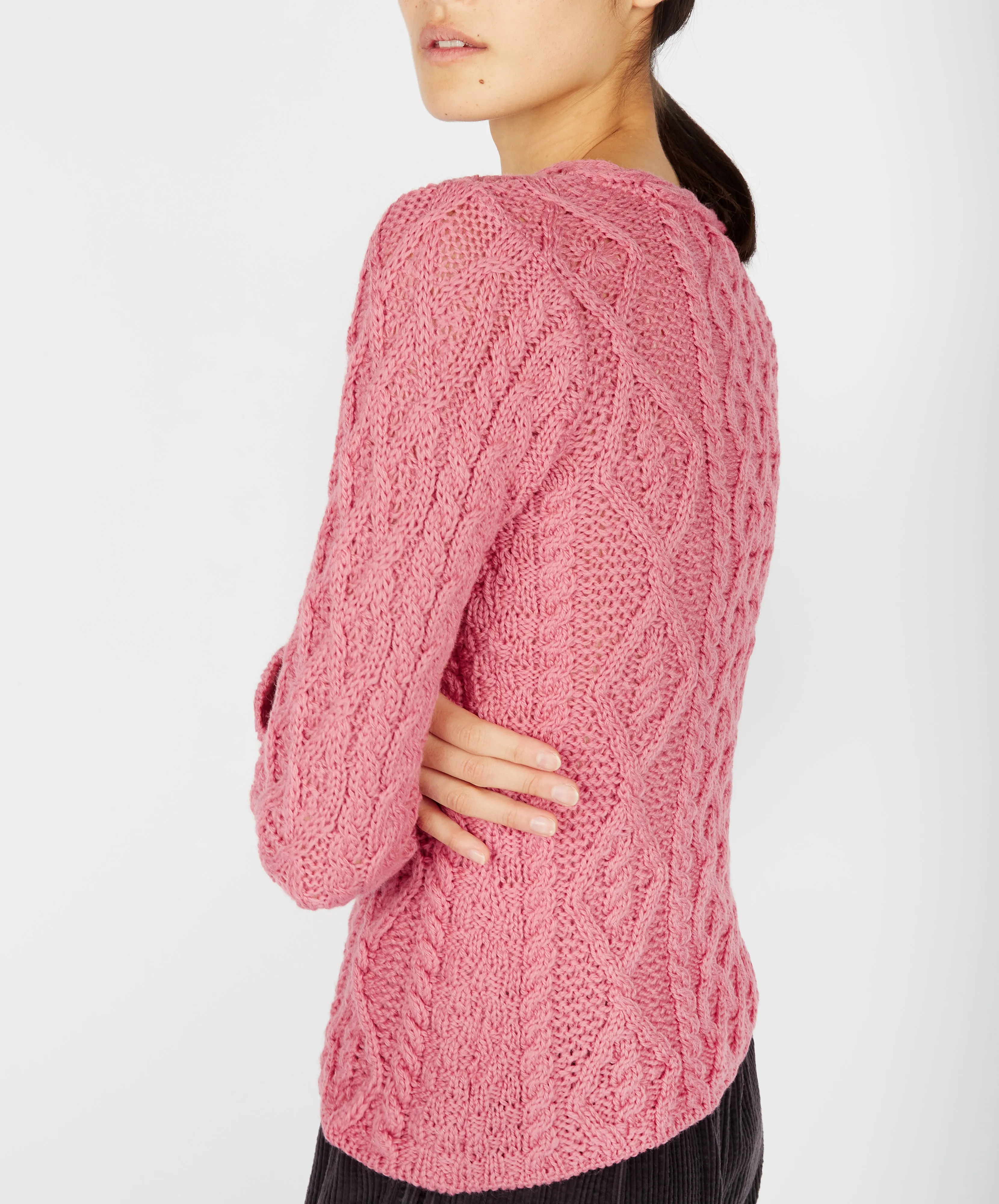 Lambay Lattice Cable Aran Sweater Rosa Pink