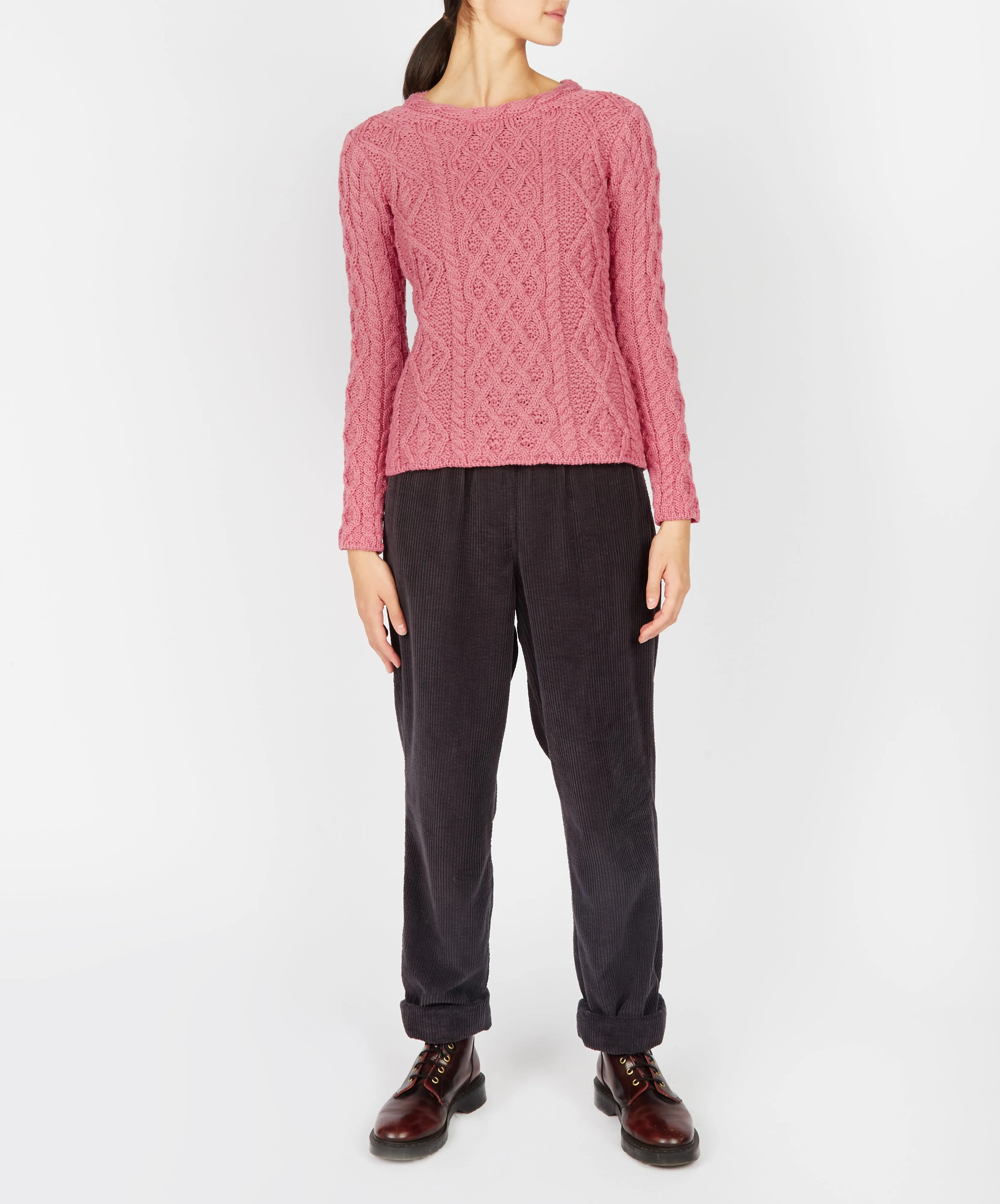 Lambay Lattice Cable Aran Sweater Rosa Pink