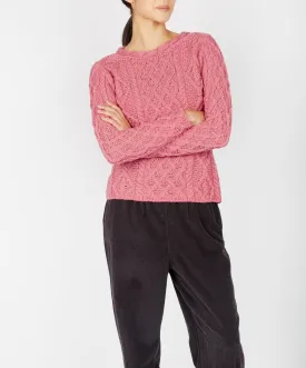 Lambay Lattice Cable Aran Sweater Rosa Pink