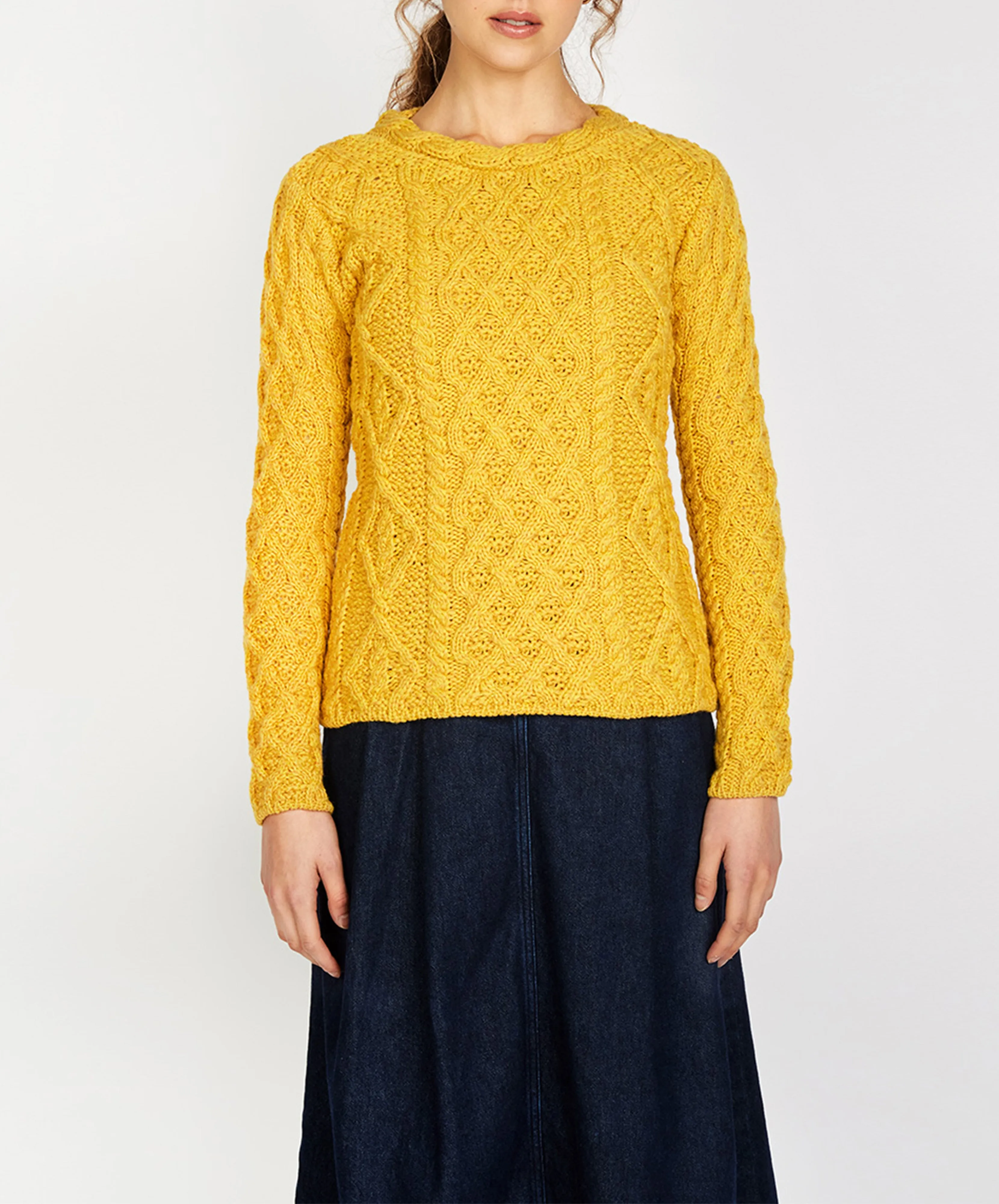 Lambay Lattice Cable Aran Sweater Sunflower