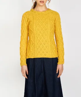 Lambay Lattice Cable Aran Sweater Sunflower