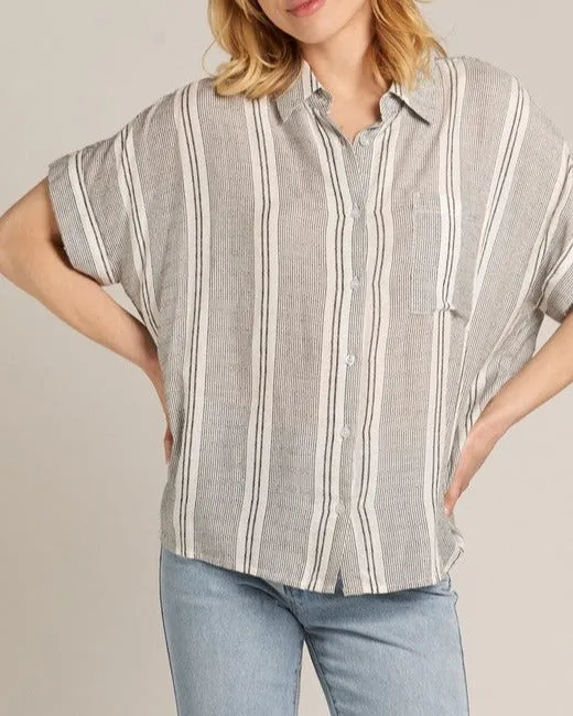 Maddie Striped Button Up Short Sleeve Shirt in Black/White