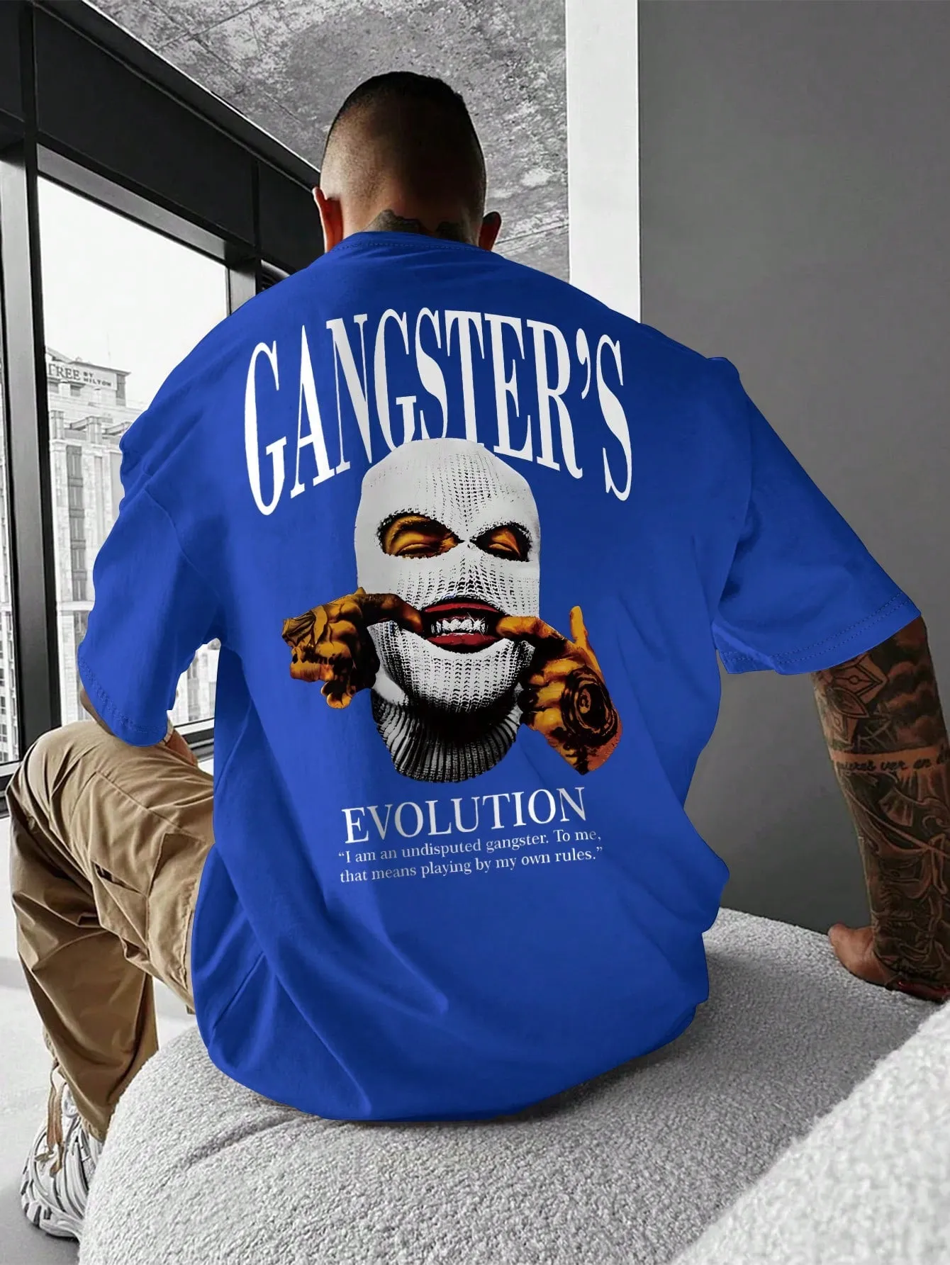 Manfinity Dauomo Men's Character Slogan Printed Drop Shoulder T-Shirt