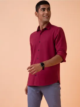 Maroon Cotton Pique Lycra Formal Shirt