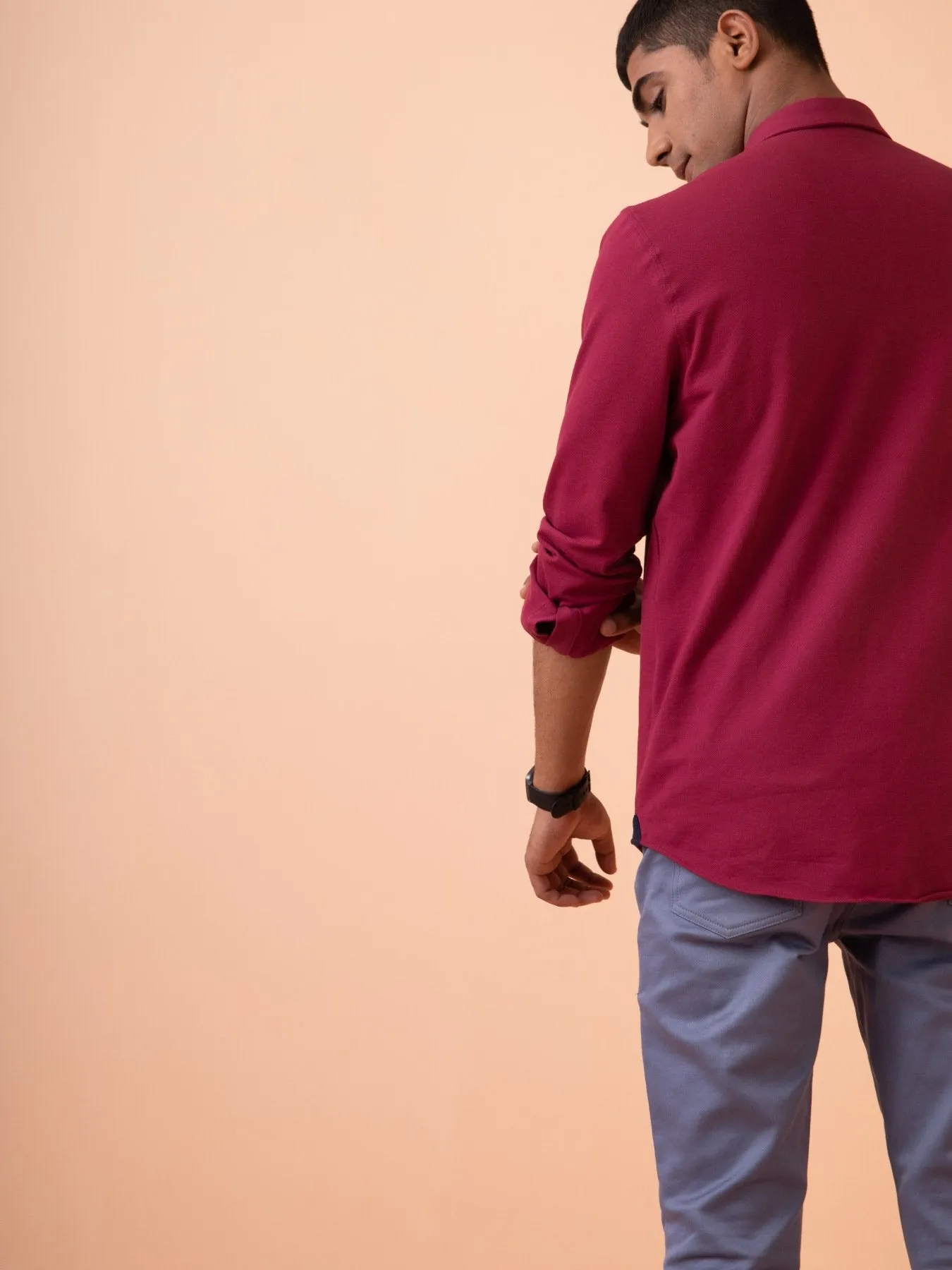 Maroon Cotton Pique Lycra Formal Shirt
