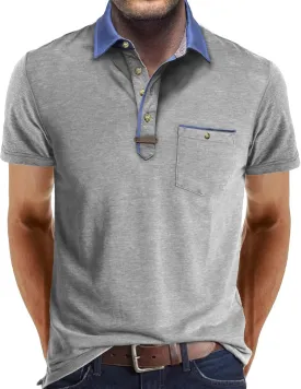 Men's Casual Polo Shirts Classic Button Basic Short Sleeve Shirt Lightweight Cotton Tees Golf Stylish Tops
