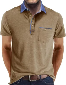 Men's Casual Polo Shirts Classic Button Basic Short Sleeve Shirt Lightweight Cotton Tees Golf Stylish Tops