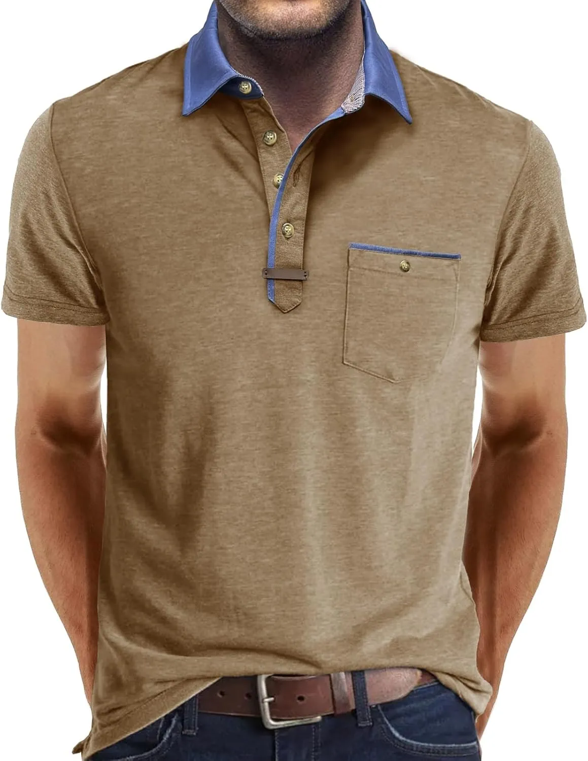 Men's Casual Polo Shirts Classic Button Basic Short Sleeve Shirt Lightweight Cotton Tees Golf Stylish Tops