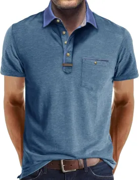 Men's Casual Polo Shirts Classic Button Basic Short Sleeve Shirt Lightweight Cotton Tees Golf Stylish Tops