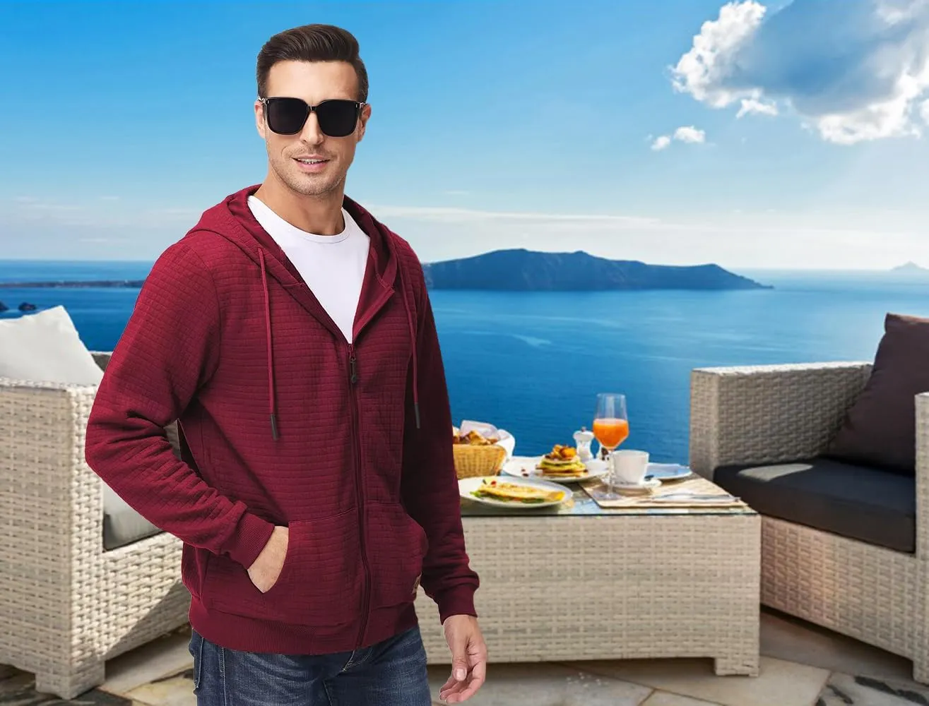 Men's Jacquard PlaidCloth Lightweight Zipper Hoodie Sweatshirt Jacket
