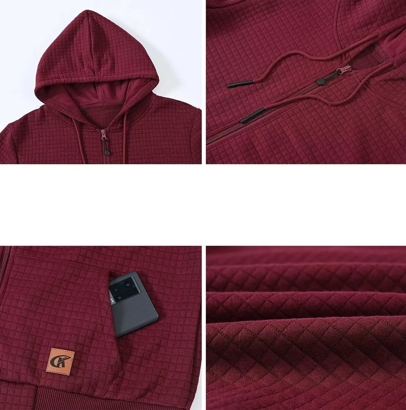 Men's Jacquard PlaidCloth Lightweight Zipper Hoodie Sweatshirt Jacket