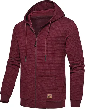 Men's Jacquard PlaidCloth Lightweight Zipper Hoodie Sweatshirt Jacket