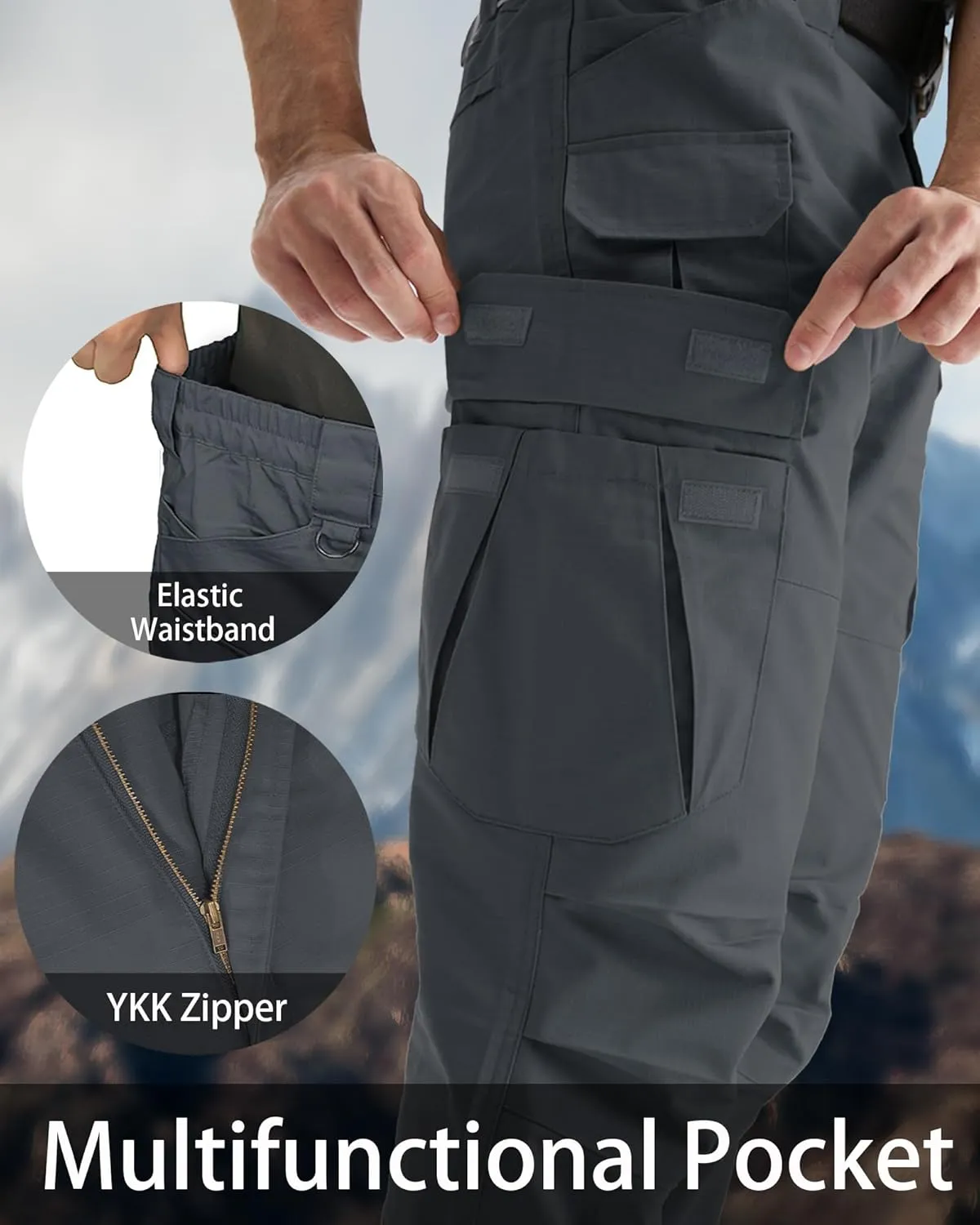 Men's Tactical Cargo Pants, Lightweight Water-Resistant, Ripstop Fabric for Hiking, Work, Outdoor Activities