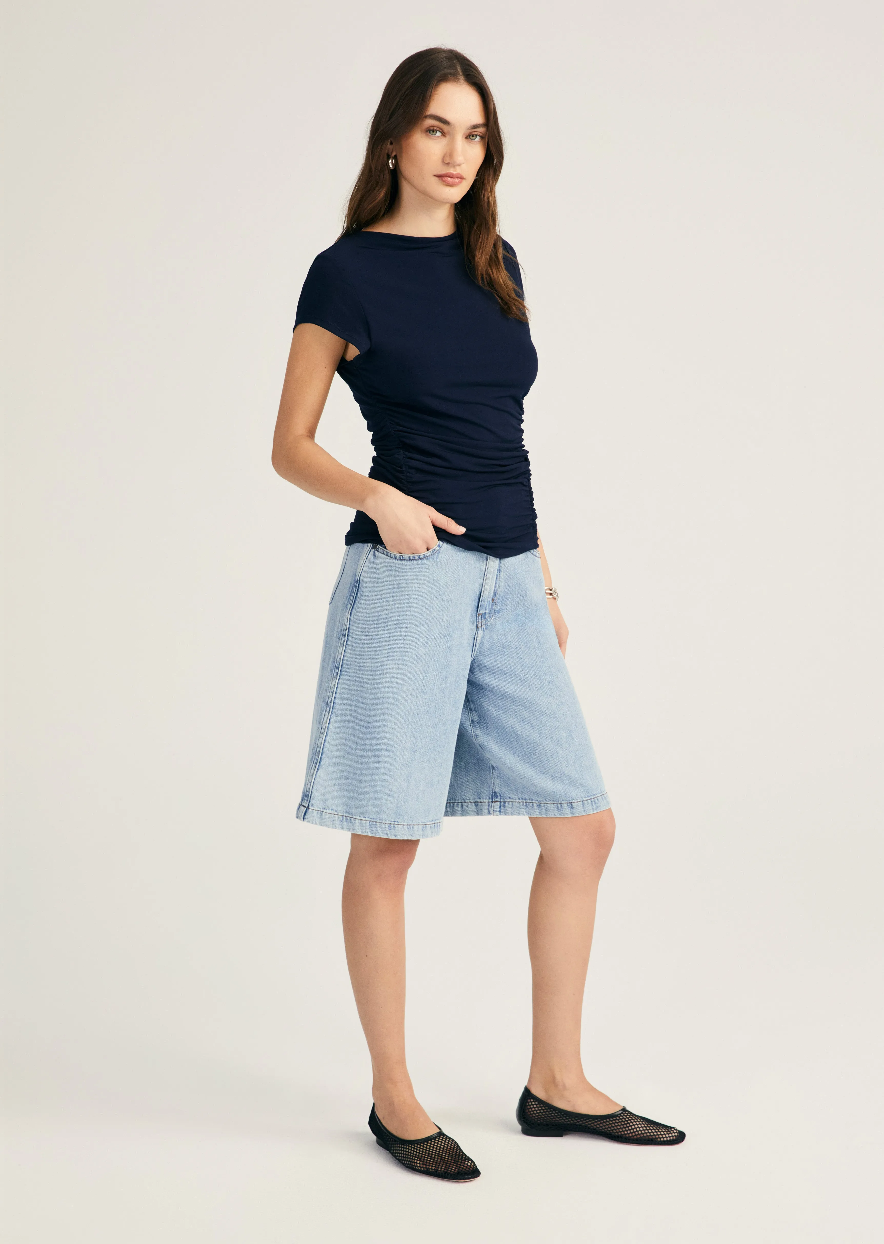 Mima Short Sleeve Ruched Top - Night Sky