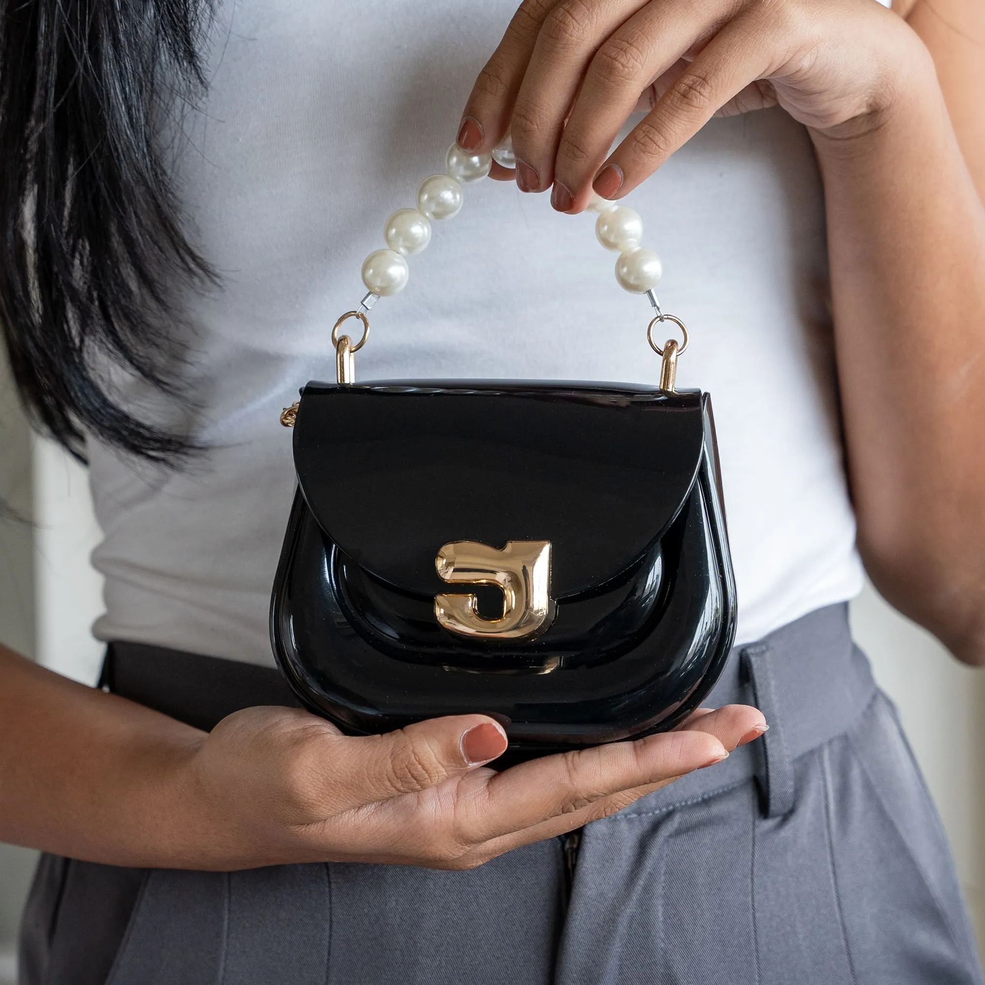 Mini Sling Bag With Pearl Handle