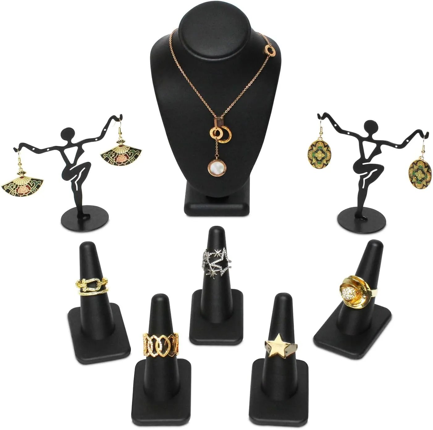 MOOCA Jewelry Display Set, Necklace Display Bust, Earring Organizer, Ring Holder Stand for Showcase and Store, Premium Fabric