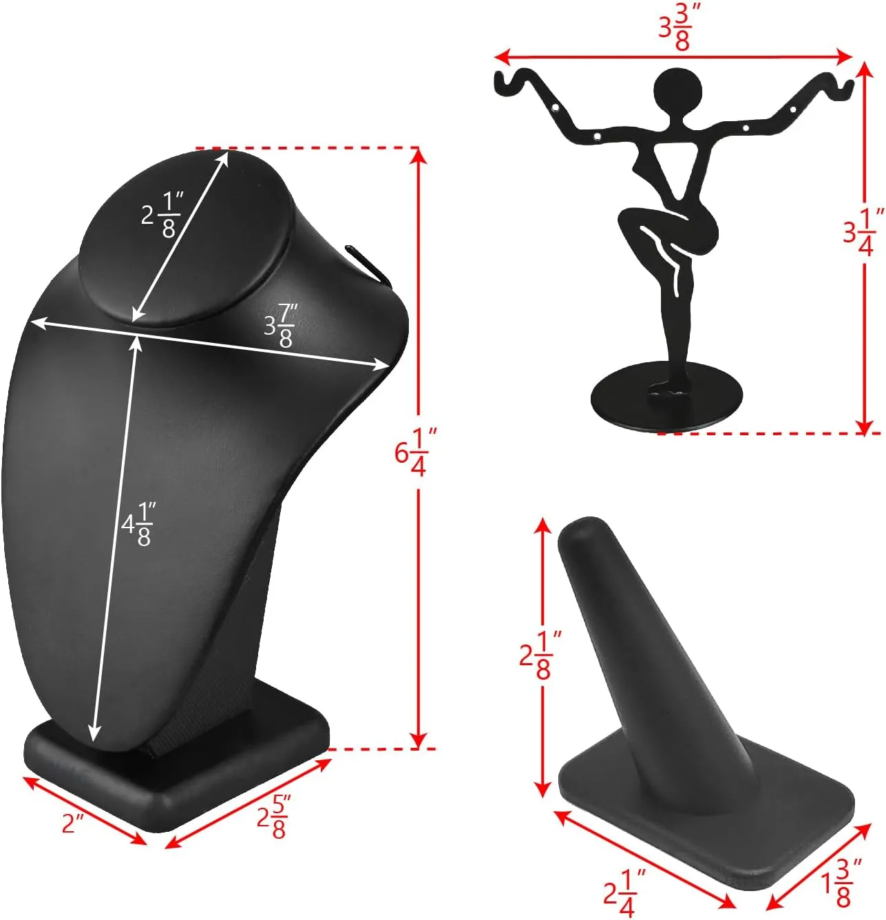 MOOCA Jewelry Display Set, Necklace Display Bust, Earring Organizer, Ring Holder Stand for Showcase and Store, Premium Fabric