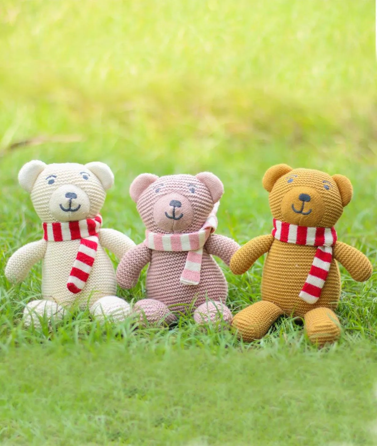 Mumma Bear Cotton Knitted Stuffed Soft Toy (Mustard & Red)