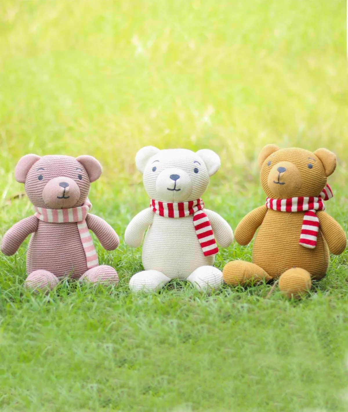 Mumma Bear Cotton Knitted Stuffed Soft Toy (Mustard & Red)