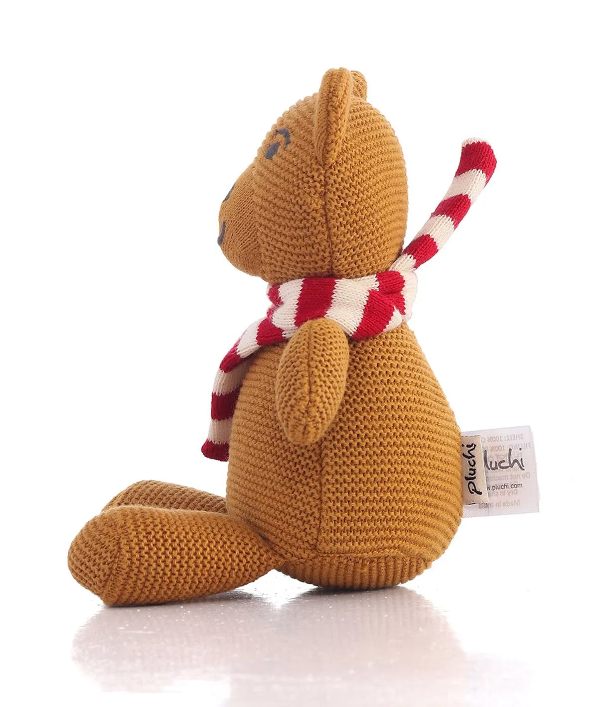 Mumma Bear Cotton Knitted Stuffed Soft Toy (Mustard & Red)