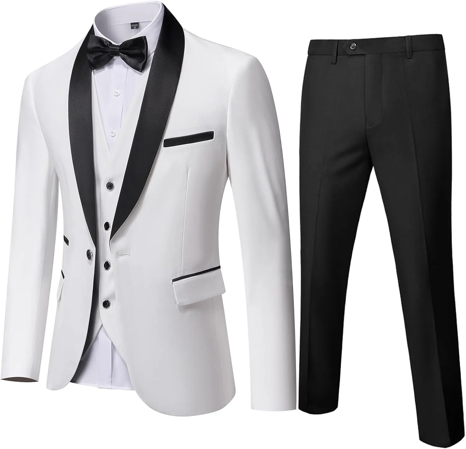 MY'S Mens 3-Piece Suit Shawl Lapel One Button Tuxedo Winter Fabric Slim Fit Dinner Jacket Vest Pants & Tie Set