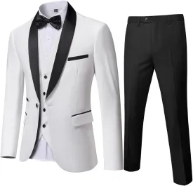 MY'S Mens 3-Piece Suit Shawl Lapel One Button Tuxedo Winter Fabric Slim Fit Dinner Jacket Vest Pants & Tie Set