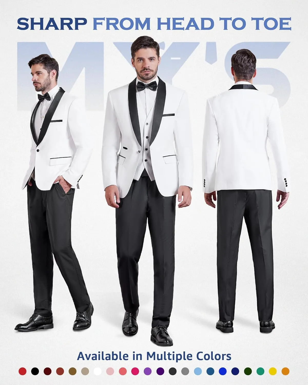 MY'S Mens 3-Piece Suit Shawl Lapel One Button Tuxedo Winter Fabric Slim Fit Dinner Jacket Vest Pants & Tie Set