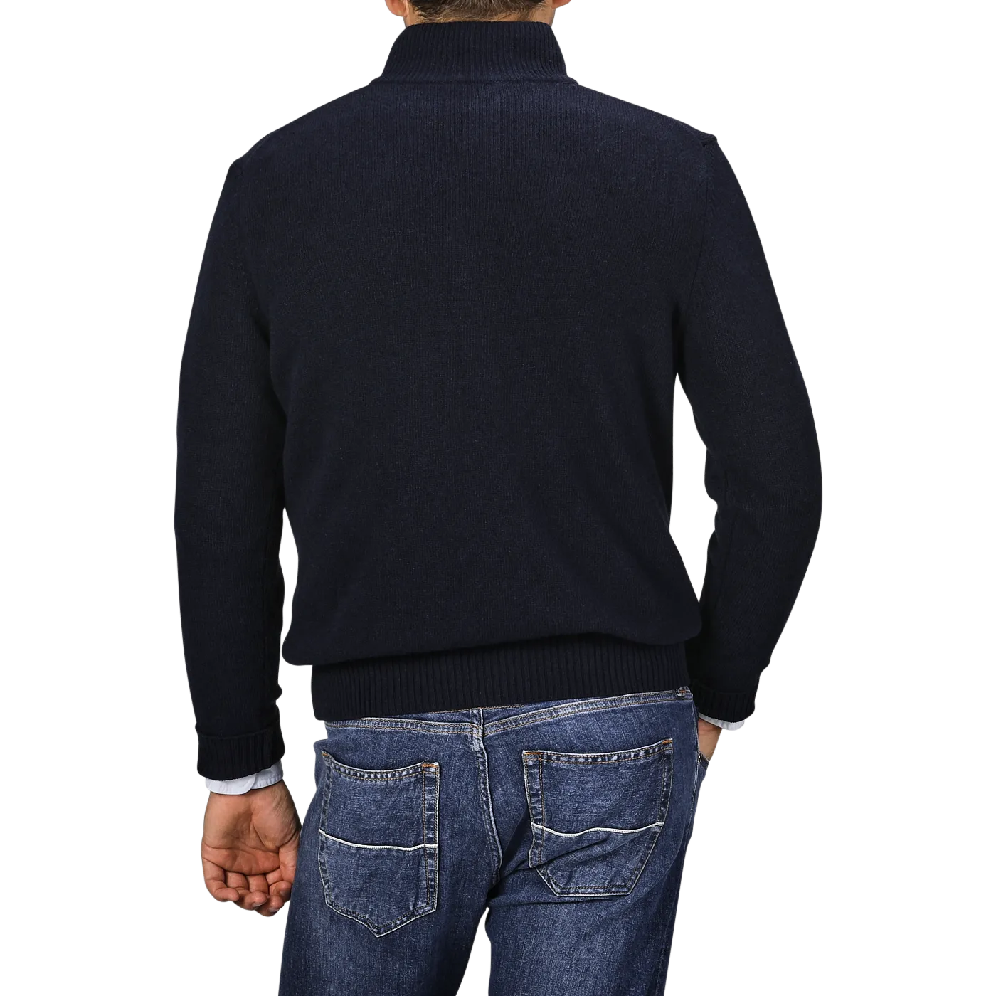 Navy Blue Wool Cashmere Quarter Zip