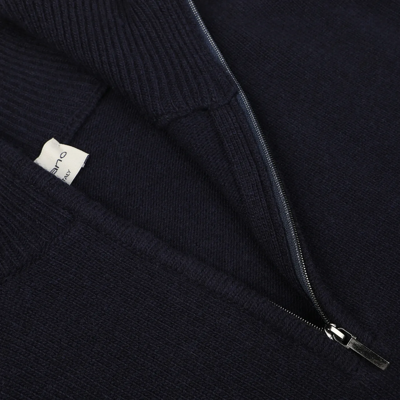 Navy Blue Wool Cashmere Quarter Zip
