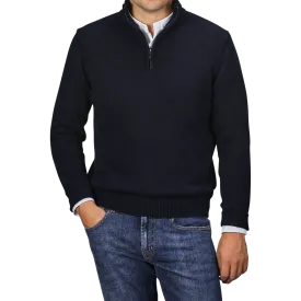 Navy Blue Wool Cashmere Quarter Zip