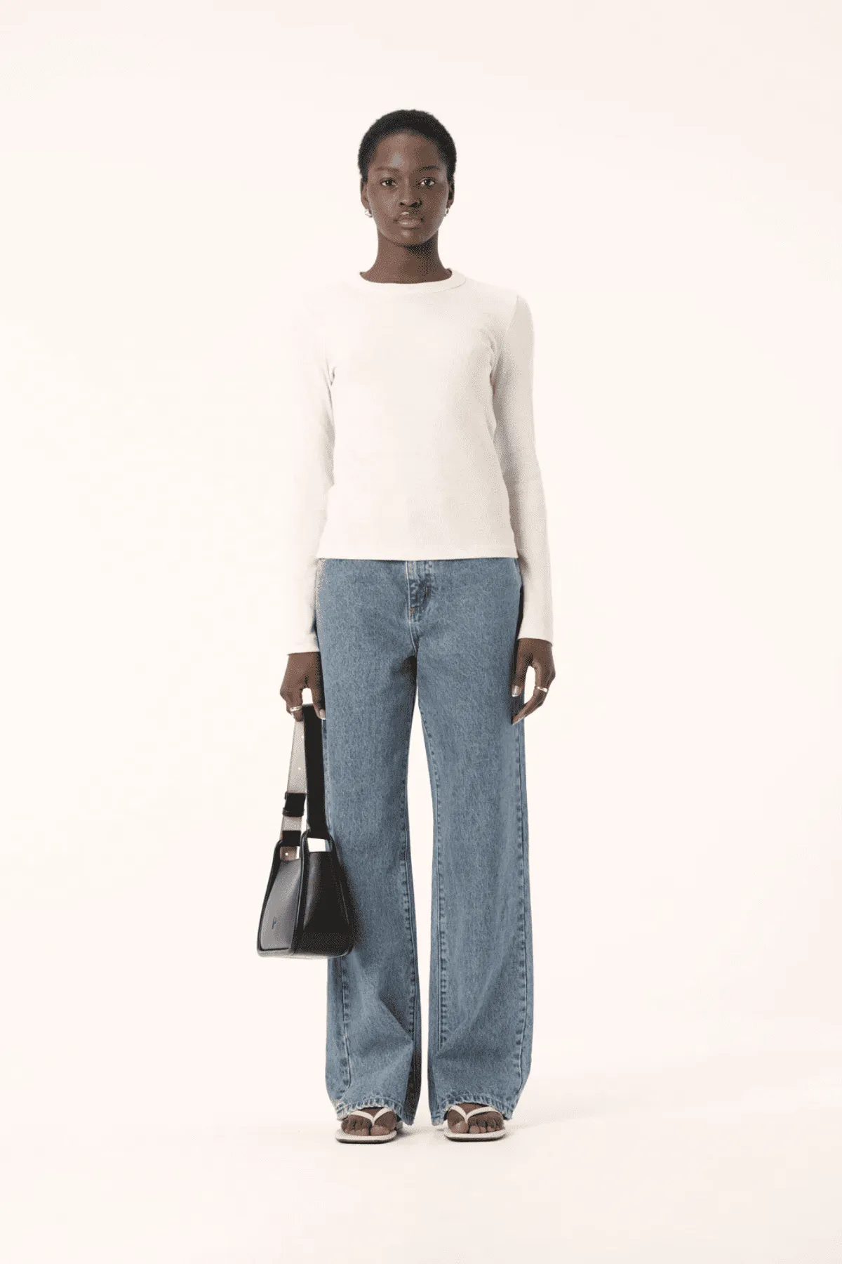 NOLA LONG SLEEVE TOP WHITE MARLE