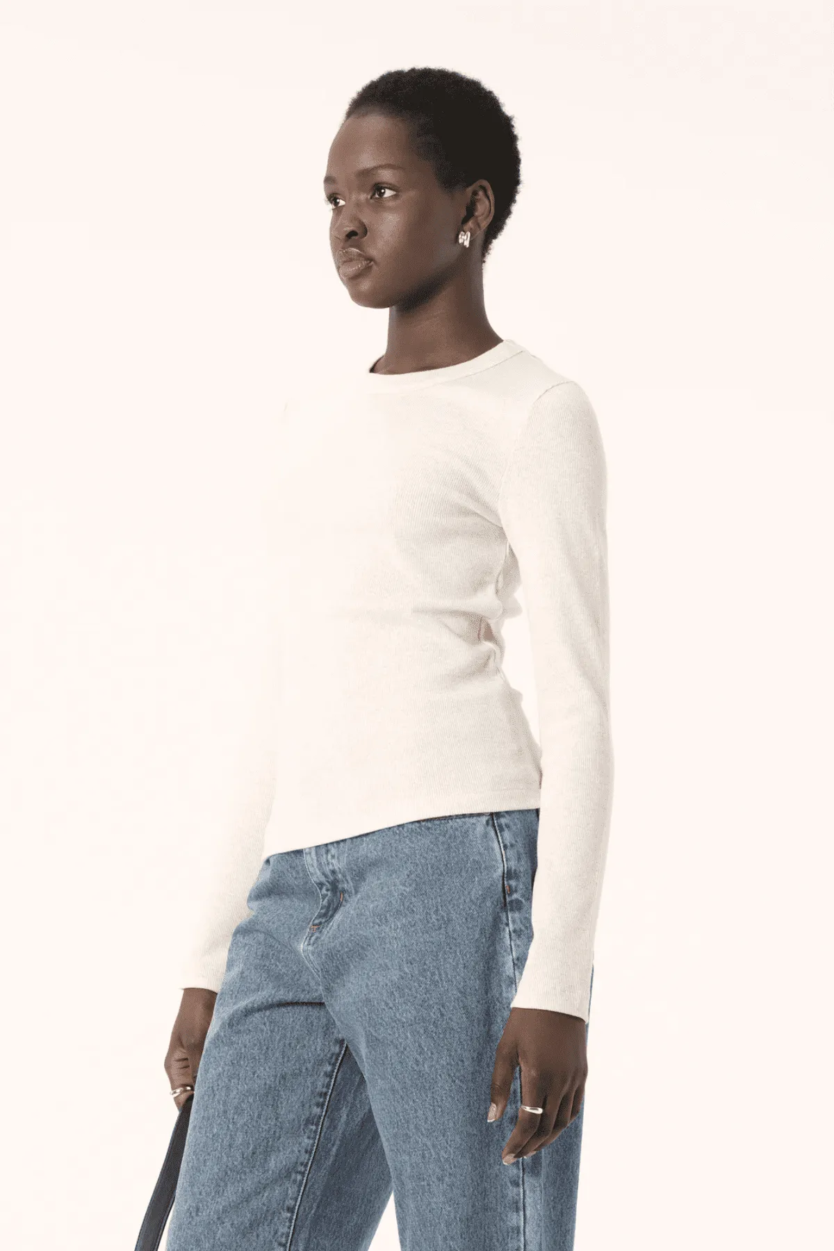 NOLA LONG SLEEVE TOP WHITE MARLE