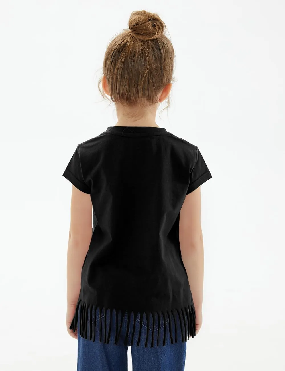 Noomelfish Girls Short Sleeve Fringe T-Shirts Soft Jersey Cotton Tee Tops (3-12 Years)